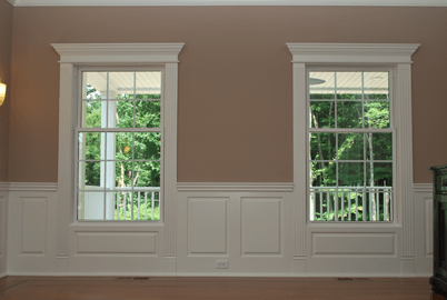 Our Wainscoting Design System incorporates elegant Pediment Heads, Fluted Pilasters and Plinth Block trim for your windows and doors that look elegant. Installed in Wolcott, Connecticut