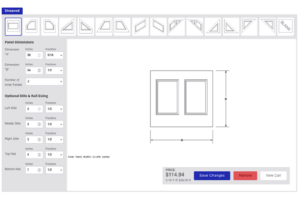 wainscoting design tool shows wainscoting panel design and will dynamically change the image as you change the length and width dimensions. The number of inner panels, and the stiles/rail dimensions can also be changed from the default settings.