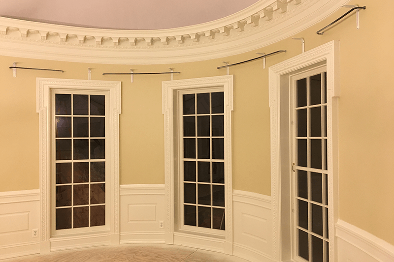 Curved Raised Panels between Windows in Oval Office. Replica Office by Oval Office Design LLC
