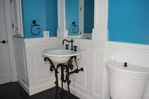 Wainscoting America Powder Room with Kohler Iron Works Sink