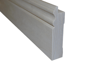 4 1/2" poplar wood baseboard molding with notch to raise panel 4" off the floor