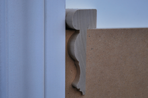 The 3 1/4 Left special return is show up against a casing that is to the left of the wainscoting panel