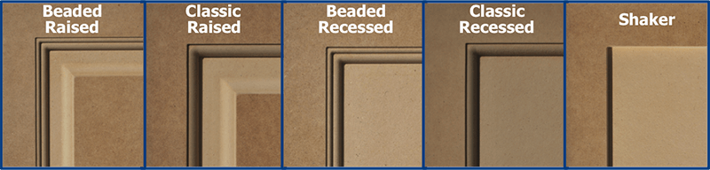 Choose from 5 wainscoting profiles: Beaded Raised, Classic Raised, Beaded Recessed, Classic Recessed and Shaker Profiles